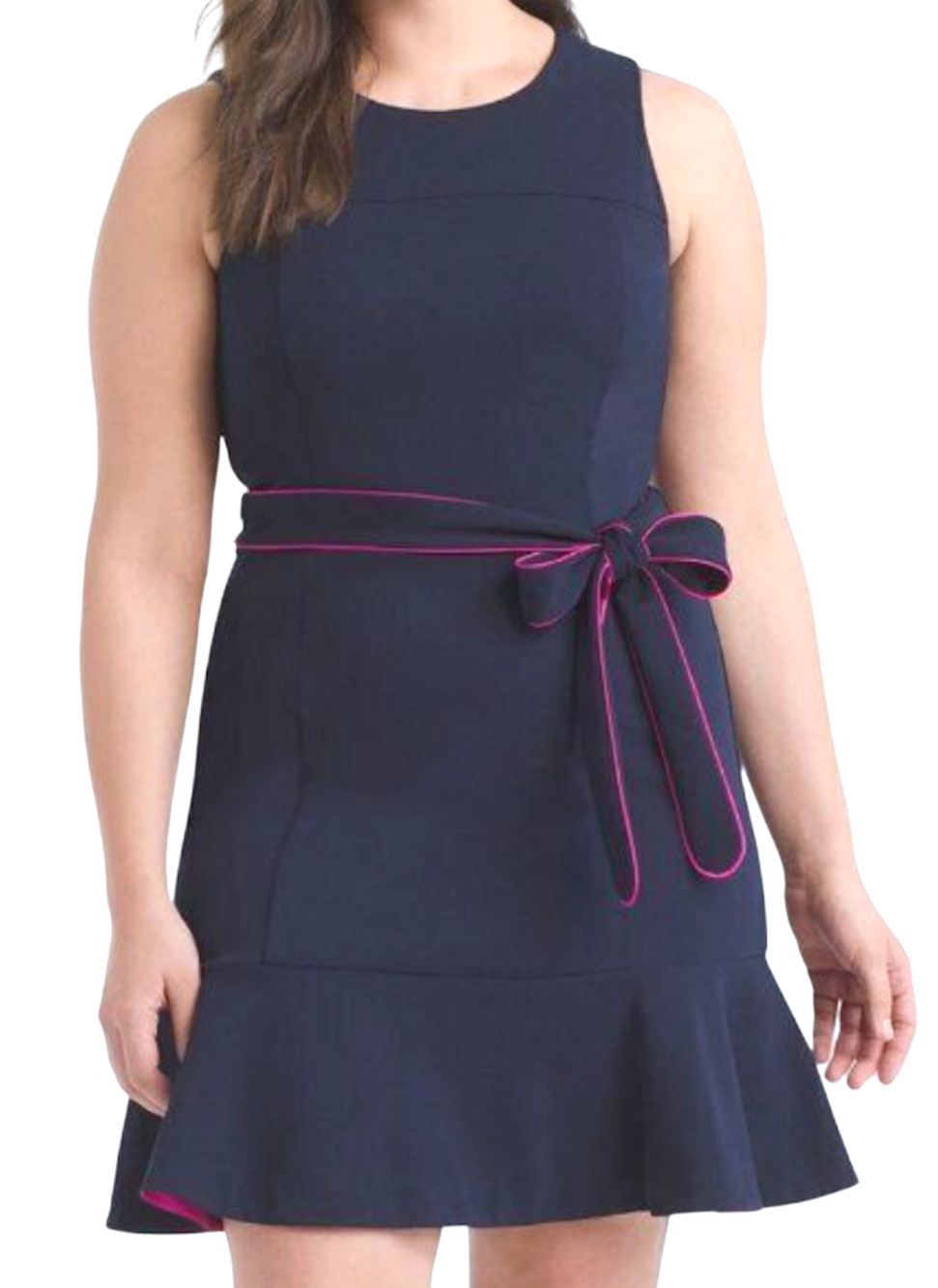 ELIZA J NAVY PINK CONTRAST BINDING BELT FIT & FLARE SHEATH SLEEVELESS DRESS 24W